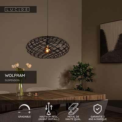 Lucide WOLFRAM - Suspension - Ø 65 cm - 1xE27 - Noir